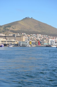 View of V&A Waterfront in Cape Town South Africa from the water
